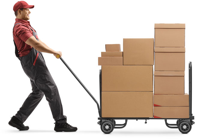 warehouse worker pulling boxes